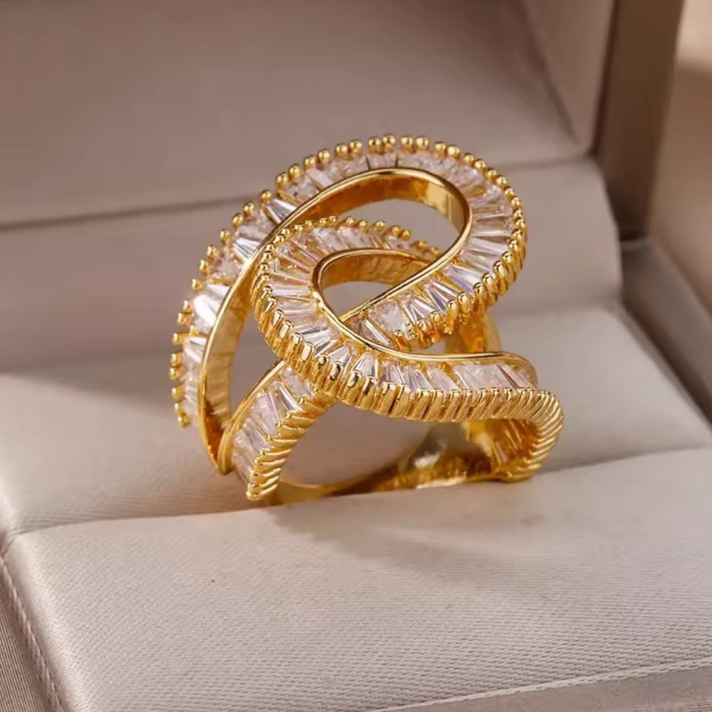 New! Adjustable 18kgold Plated And Zircon Rhinestone Diamond Spiral Ring